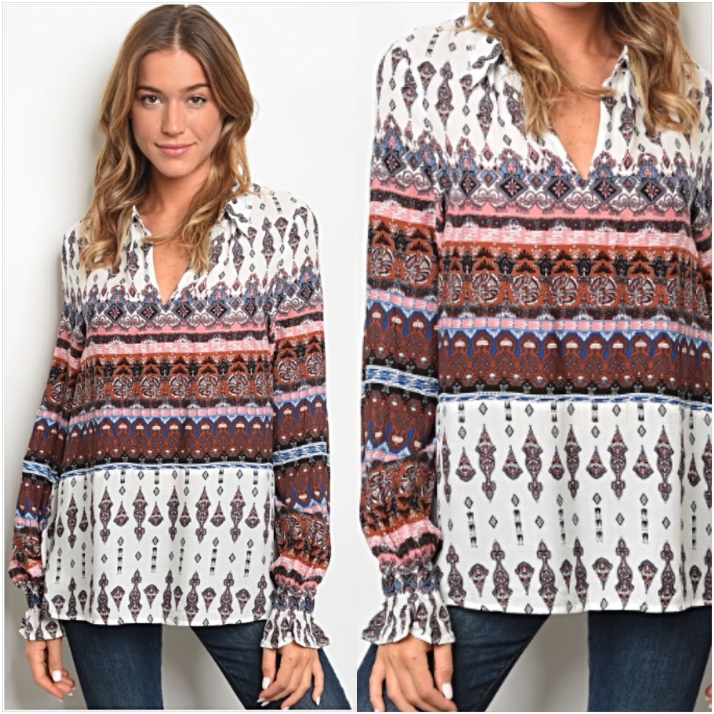 📍SALE Bohemian Beautiful Blouse Tunic Top S - Picture 2 of 8